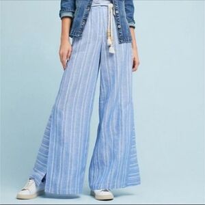 ett:twa by Anthropologie High-Waist Pants Sky/Cielo Blue and White Stripes 4